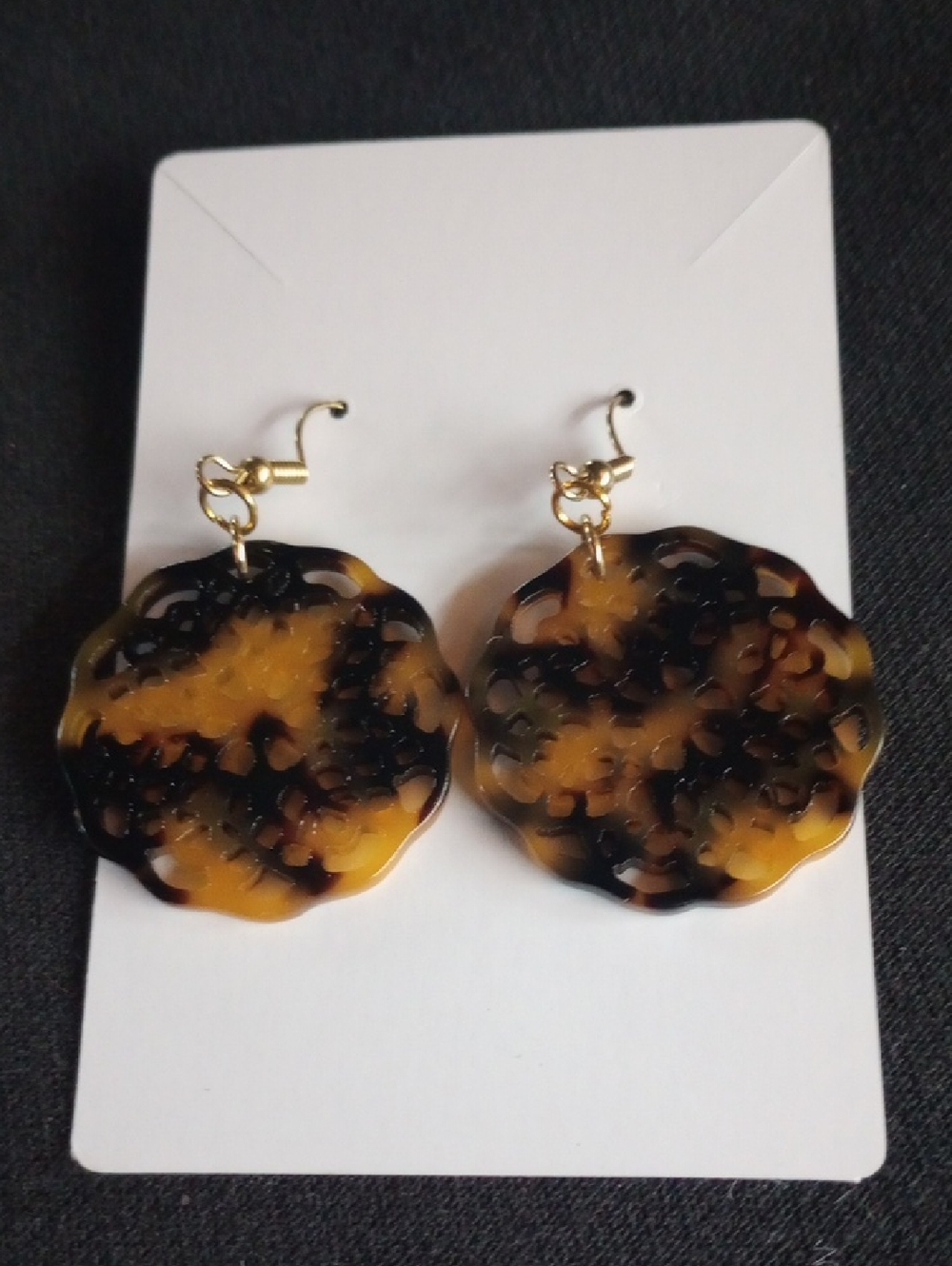 Hand Crafted Gold and Tortoiseshell Floral Drop Earrings
